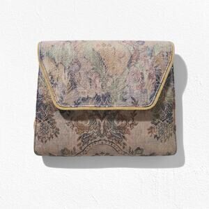 Vintage 80s Timothy Hitsman Floral Tapestry Envelope Clutch Metallic Evening Bag